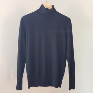 Cupio Button Detail Black Turtleneck Sweater